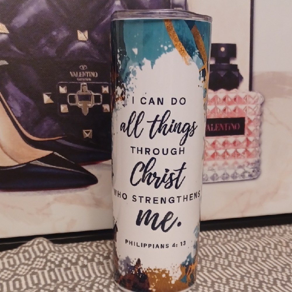 Inspirational Tumbler with Blue and Gold Accents